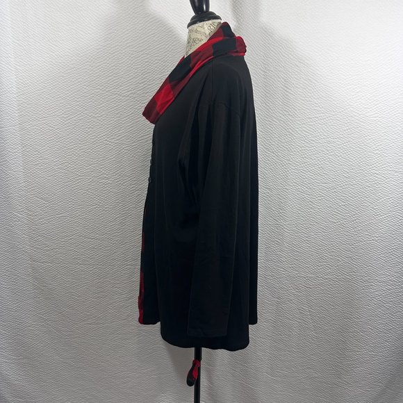 Bebonnie Buffalo Check Long Slv Cowl Neck Warm Splicing Tunic Top with Buttons - Picture 9 of 14